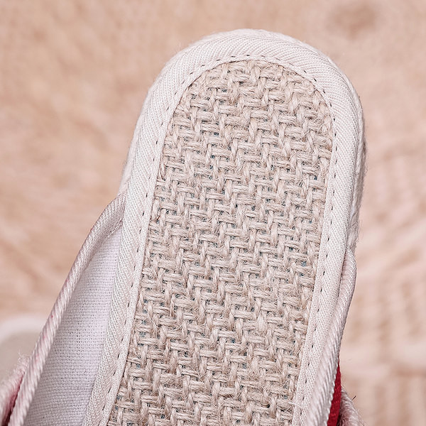 Ženske lanene papuče s ravnim potplatom i vezom