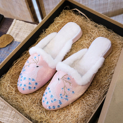 Casual γυναικείες μυτερές παντόφλες με κέντημα