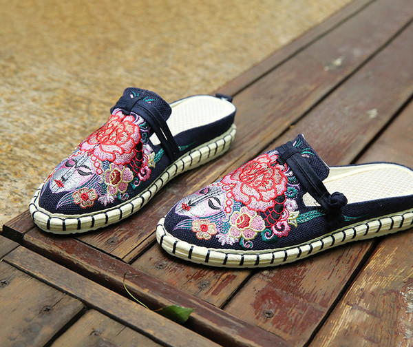 Ženske ležerne zatvorene papuče s ravnim potplatom i vezom