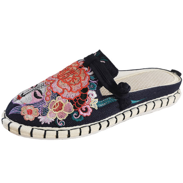 Ženske ležerne zatvorene papuče s ravnim potplatom i vezom