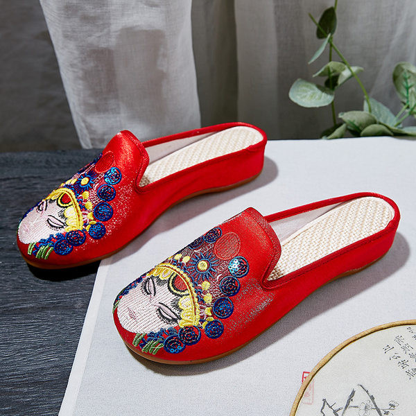 Tekstilne papuče zaobljeni uzorak s vezom u boji