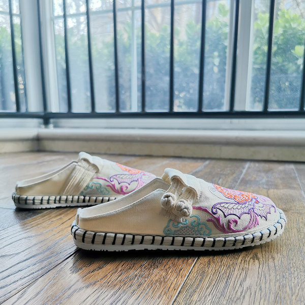 Ženske tekstilne papuče s vezom u boji