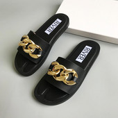 Ženske casual papuče s ravnim potplatom i metalnim lancem