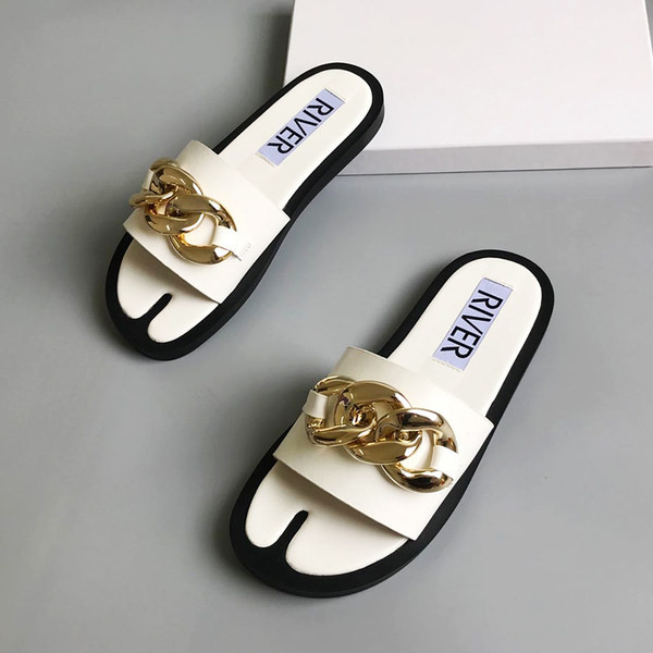 Ženske casual papuče s ravnim potplatom i metalnim lancem