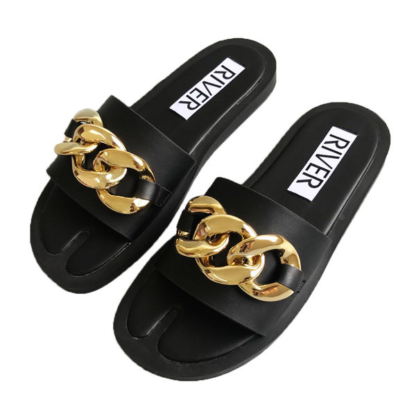 Ženske casual papuče s ravnim potplatom i metalnim lancem