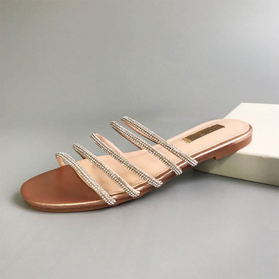 Ženske papuče s ravnim potplatom s ukrasnim kamenčićima