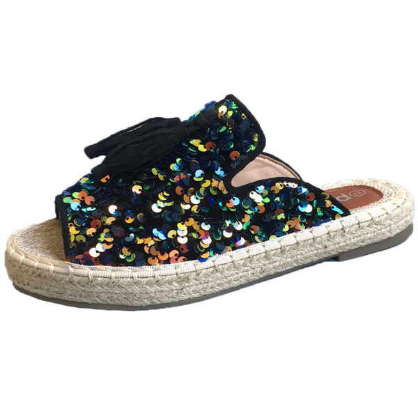 Νέο μοντέλο γυναικείες παντόφλες με παγιέτες και φούντα