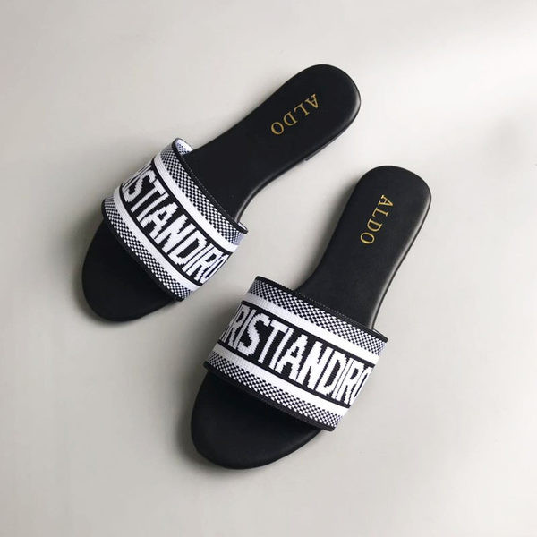 Ženske niske papuče s tekstilnim naramenicama i natpisom