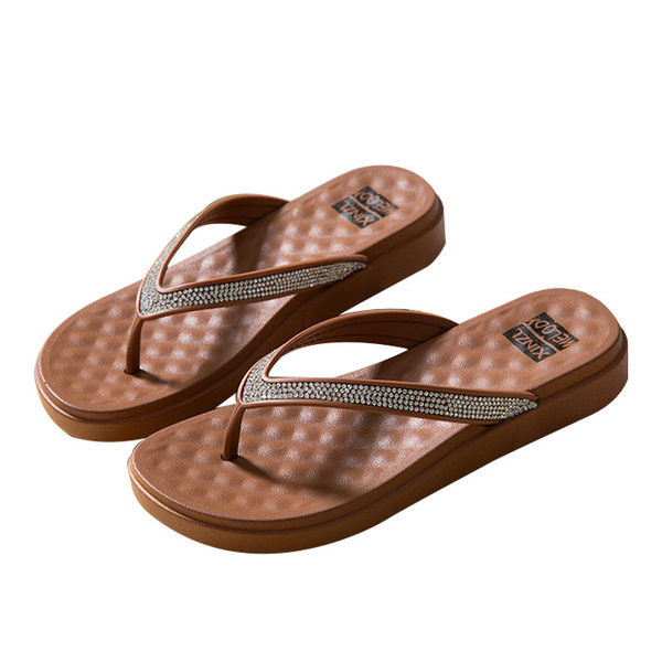 Ženske ležerne papuče između prstiju s ukrasnim kamenčićima