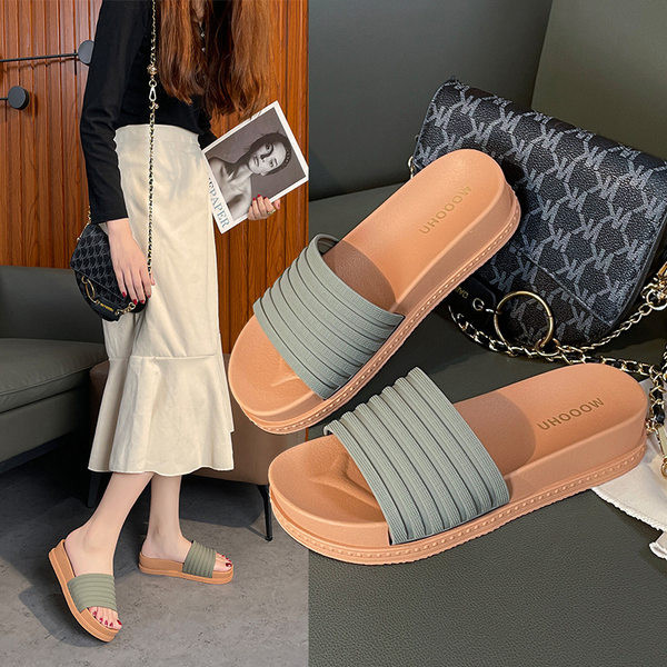 Ženske papuče s ravnim i tekstilnim potplatom