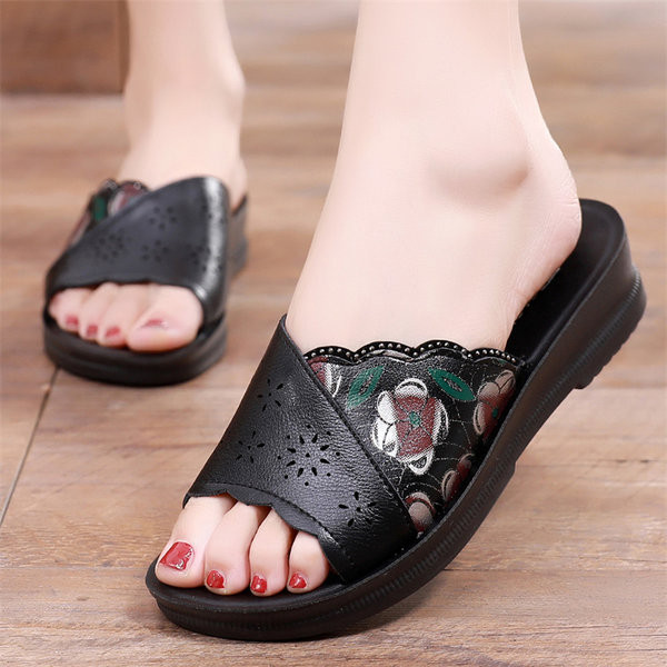 Ljetne ženske kožne papuče s ravnim potplatom