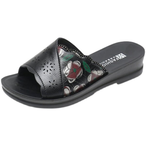 Ljetne ženske kožne papuče s ravnim potplatom