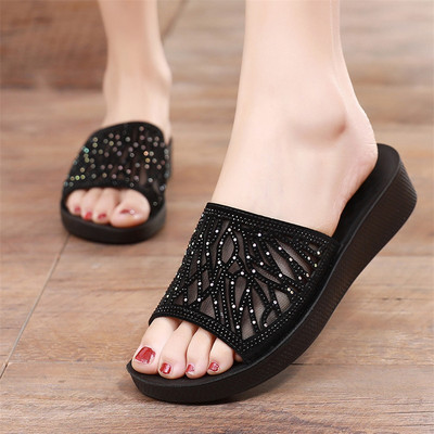 Uus mudel ökonahast dekoratiivkivide ja lameda tallaga naiste sussid