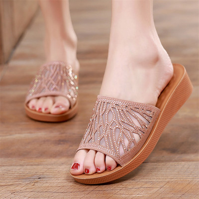 Uus mudel ökonahast dekoratiivkivide ja lameda tallaga naiste sussid