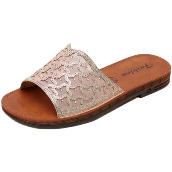 Uus mudel ökonahast dekoratiivkivide ja lameda tallaga naiste sussid