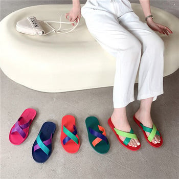 Thailand YAMUU imported summer women cross slippers flat rubber non-slip comfortable home leisure color sand drafer