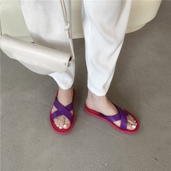 Thailand YAMUU imported summer women cross slippers flat rubber non-slip comfortable home leisure color sand drafer