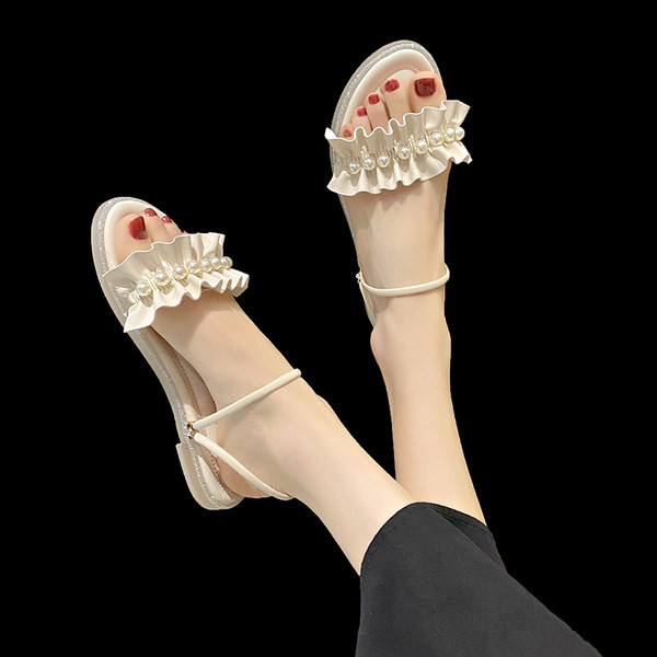 Moteriškos šlepetės su perlais - pagamintos iš eko odos