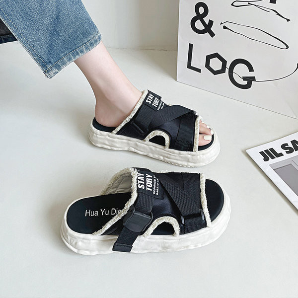 Ležerne ženske tekstilne papuče s ravnim potplatom