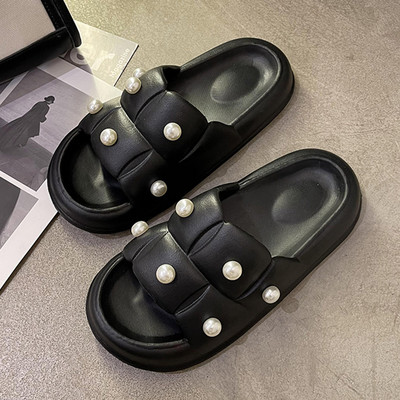 Casual papuče s ravnim potplatom i bisernim ukrasom