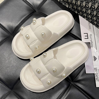 Casual papuče s ravnim potplatom i bisernim ukrasom