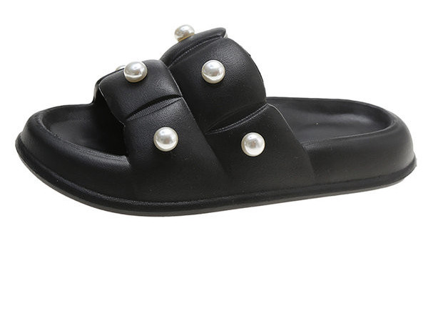 Casual papuče s ravnim potplatom i bisernim ukrasom