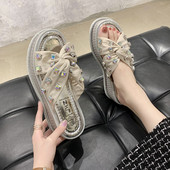 Ženske moderne papuče s visokim potplatom 6 cm i ukrasnim kamenčićima