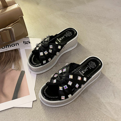 Ženske moderne papuče s visokim potplatom 6 cm i ukrasnim kamenčićima