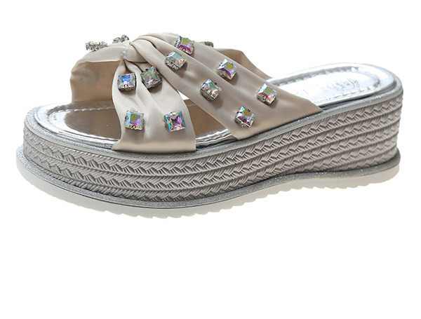 Ženske moderne papuče s visokim potplatom 6 cm i ukrasnim kamenčićima