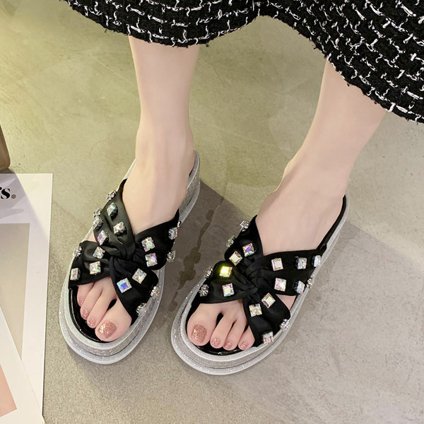 Ženske moderne papuče s visokim potplatom 6 cm i ukrasnim kamenčićima