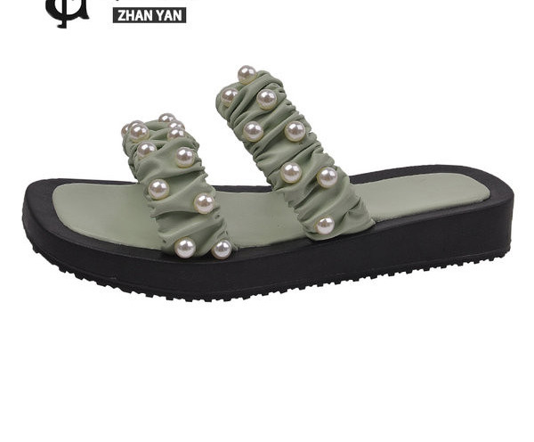 Ženske papuče s naramenicama s nabranim efektom i perlama