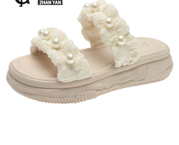 Ženske papuče s platformom i ukrasnim perlicama