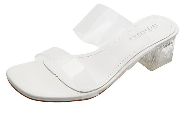 Дамски ежедневни чехли с прозрачна част и дебел квадратен ток 4см