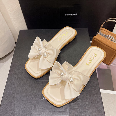 Ženske papuče s trakom i perlicama