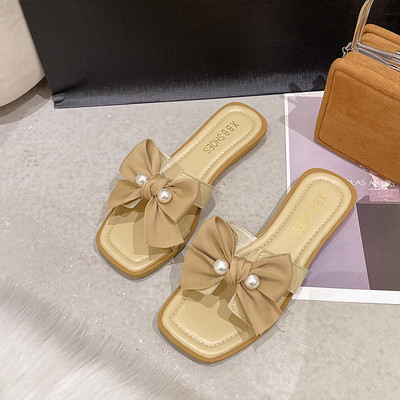 Ženske papuče s trakom i perlicama