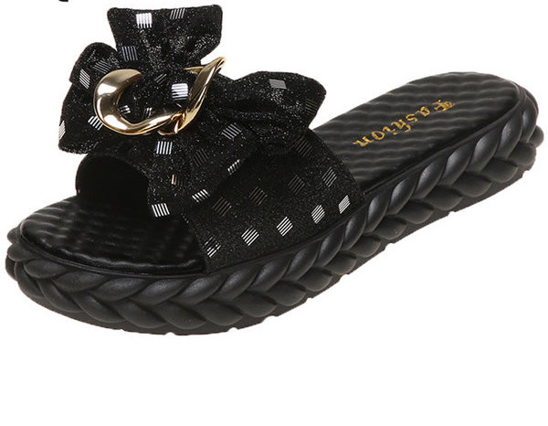 Ženske papuče s visokim potplatom 3 cm i metalnim elementom