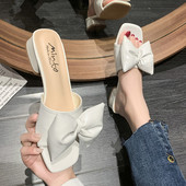 Ženske papuče od eko kože sa trakom i debelom četvrtastom petom 3,5cm