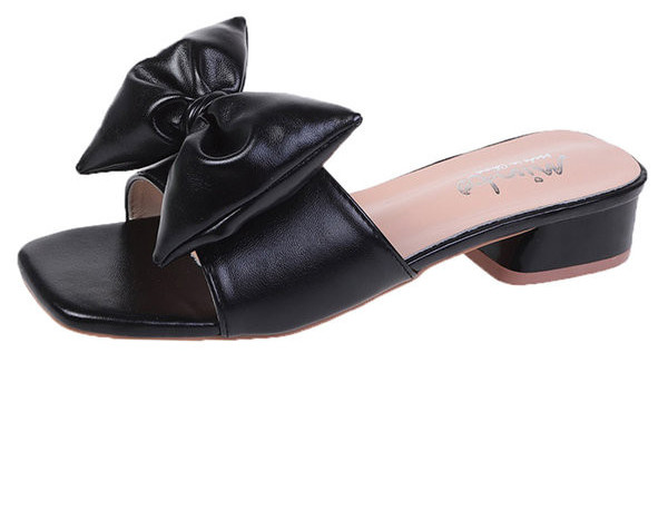 Ženske papuče od eko kože sa trakom i debelom četvrtastom petom 3,5cm