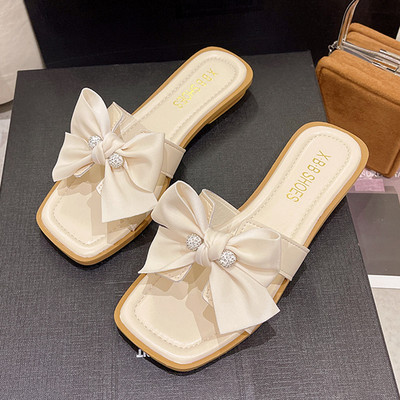 Ежедневни дамски чехли с панделка -два цвята