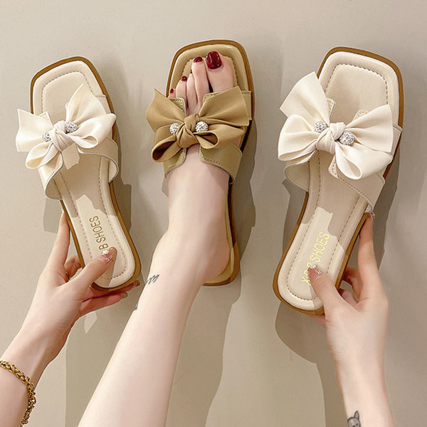 Ежедневни дамски чехли с панделка  -два цвята