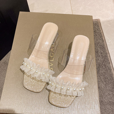 Uus mudel pärlite ja tülliga naiste sussid