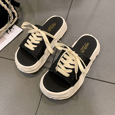 Ženske platform papuče od umjetne kože sa vezicama