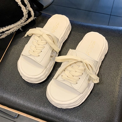 Ženske platform papuče od umjetne kože sa vezicama