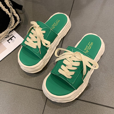 Ženske platform papuče od umjetne kože sa vezicama