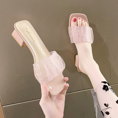 Γυναικείες παντόφλες με χοντρό τακούνι 3 cm