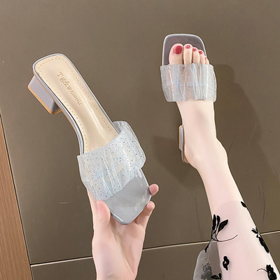 Γυναικείες παντόφλες με χοντρό τακούνι 3 cm