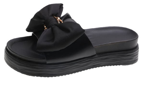 Ежедневни дамски чехли с панделка и равна подметка