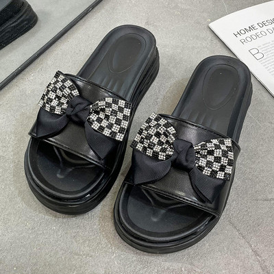 Нов модел дамски чехли с панделка -два цвята