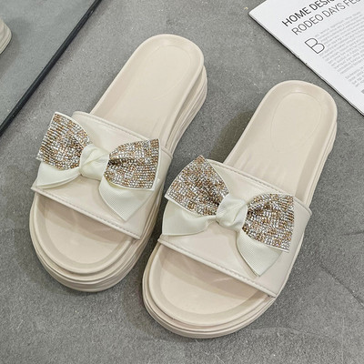 Нов модел дамски чехли с панделка -два цвята