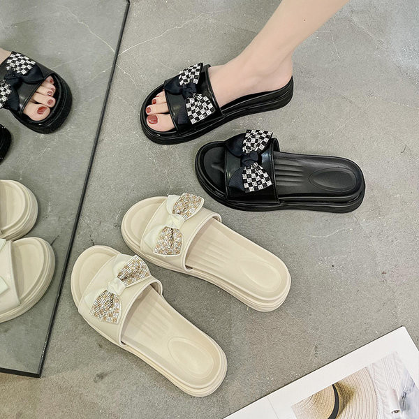 Нов модел дамски чехли с панделка  -два цвята